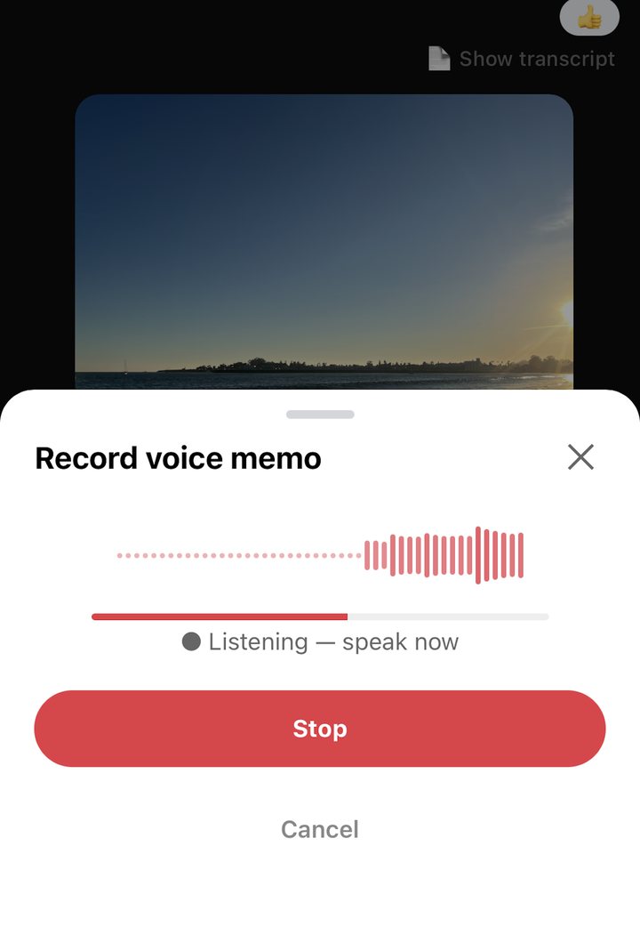 Recording a voice memo in HarkLo, with a live waveform